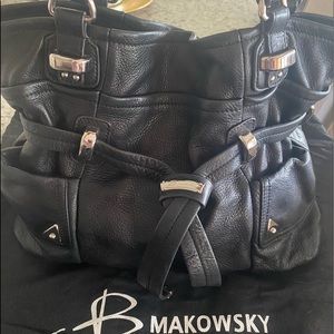 B. Makowski Black Leather Bag w/Storage bag